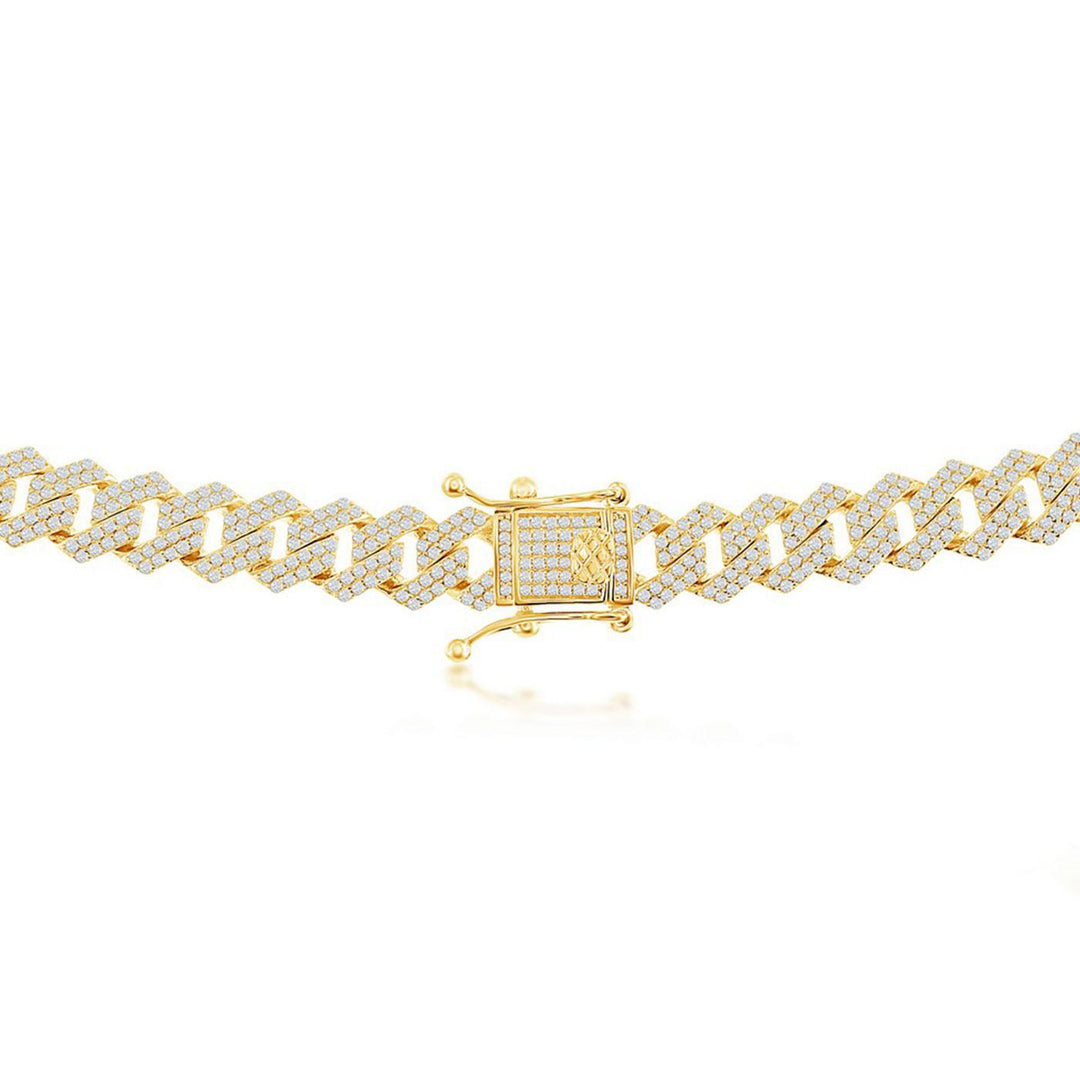 Sterling Silver 8mm Micro Pave Monaco Chain - Gold Plated New | USW
