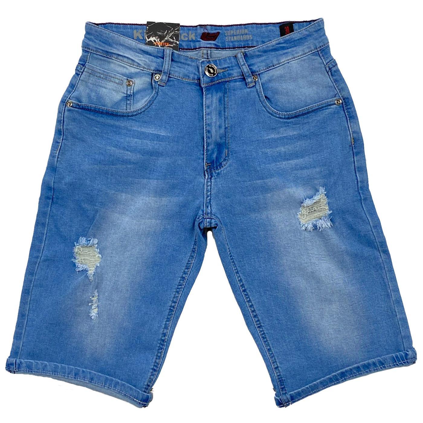Distressed Stretch Shorts (Light Blue) | Kickback Jeans