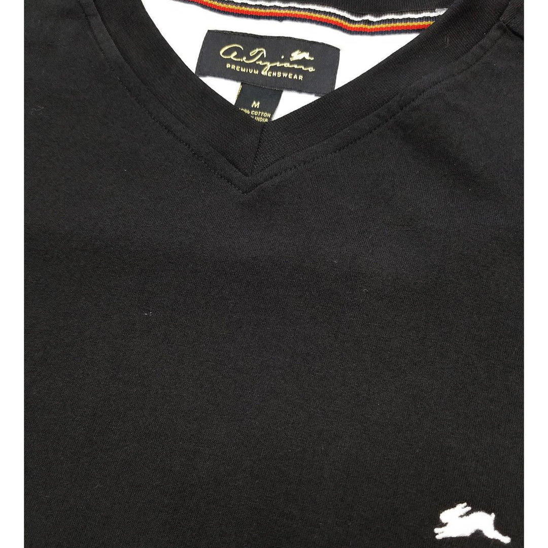 Cameron Plain V Neck T-Shirt (Black) Detail | A. Tiziano