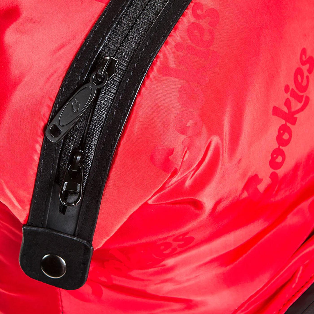 Luxe Satin Smell Proof Backpack (Red) Detail | Cookies Clothing