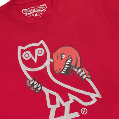 OVO / Mitchell & Ness '95 Raptors OG Owl T-Shirt (Red) Detail