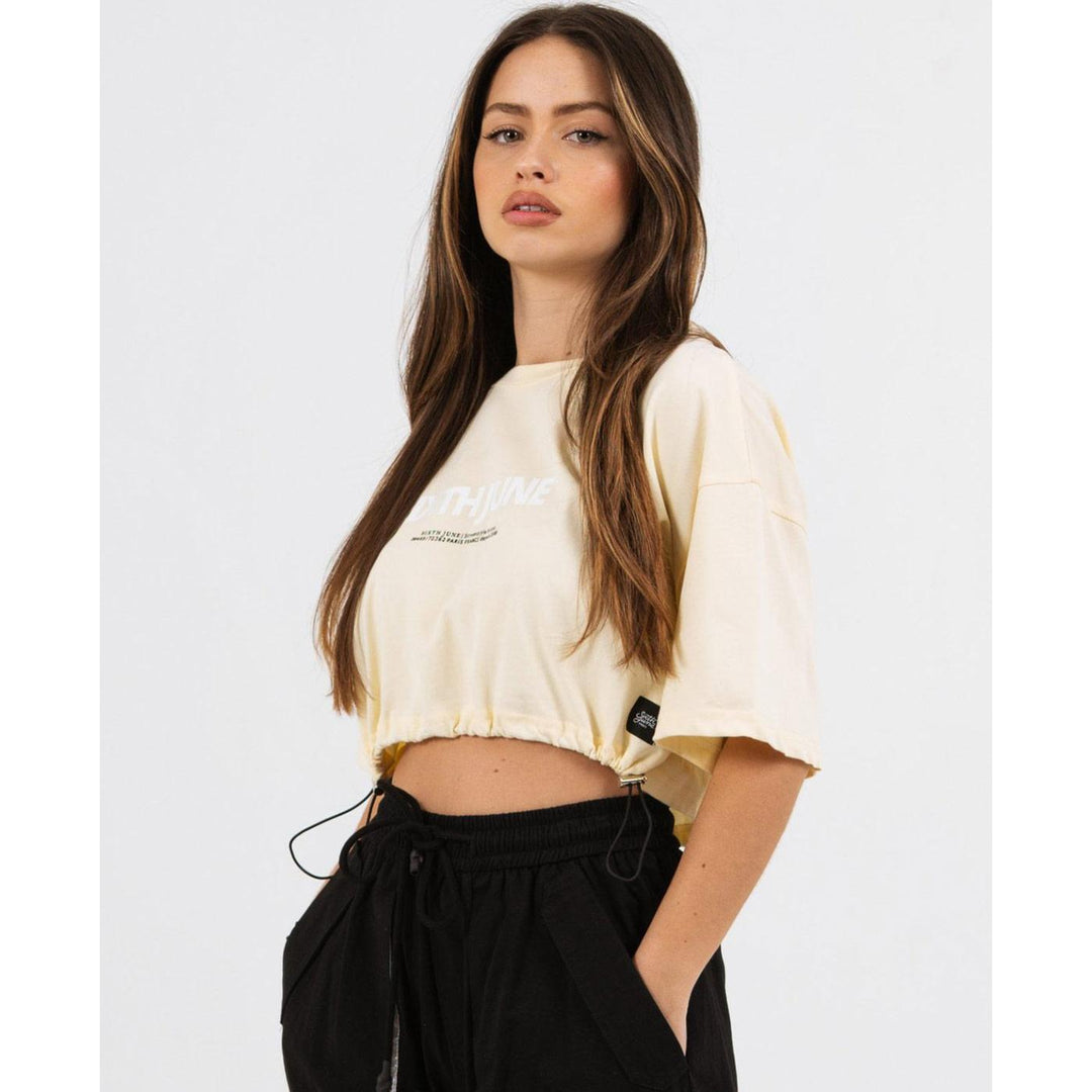 Drawcord Cropped Top (Yellow) Side | Sixth June