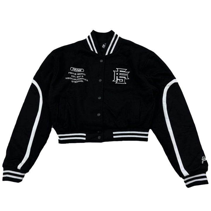 Hustle Gang Crop Varsity Jacket (Black)