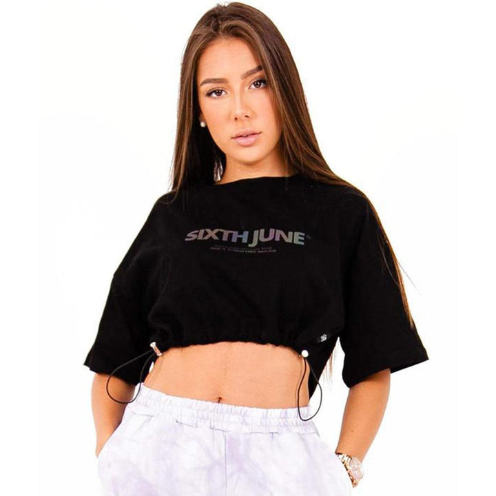 Drawcord Cropped Top (Black) | Sixth June