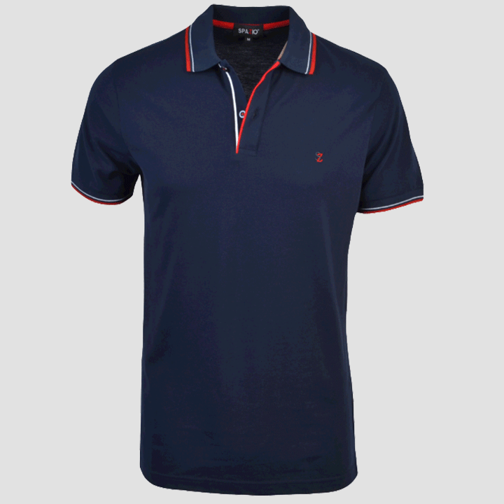 Spazio Clothing Contrast Stripe Polo Navy Red PT-3585