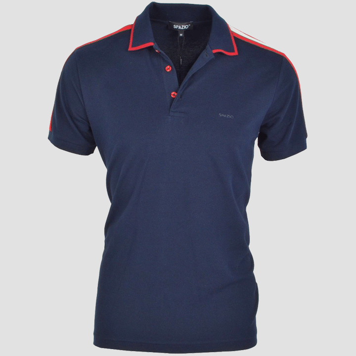 Spazio Clothing Luxe Stripe Polo Shirt Navy Red PT-5007