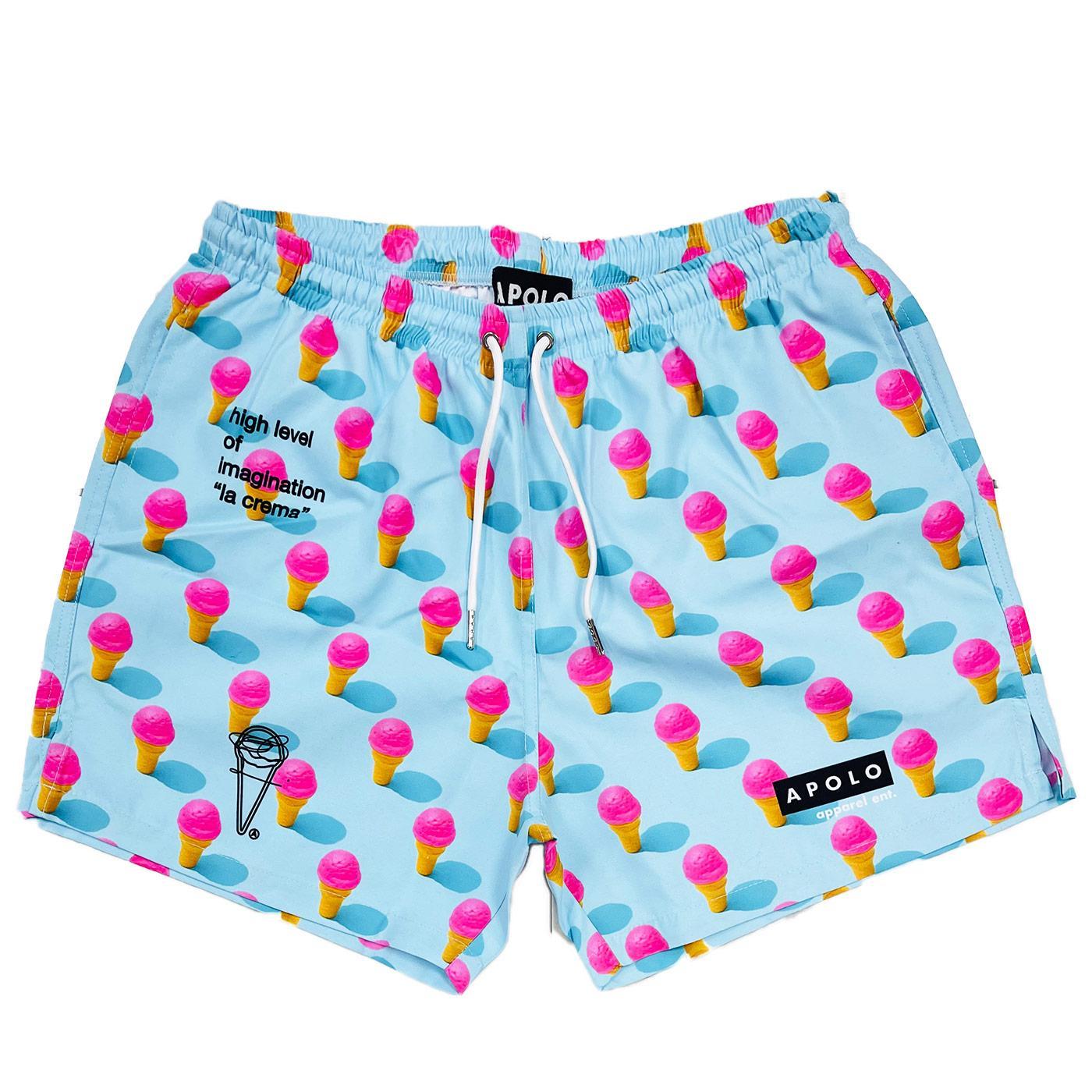 Ice Cream Pattern Swim Shorts (Aqua) | Apolo Apparel