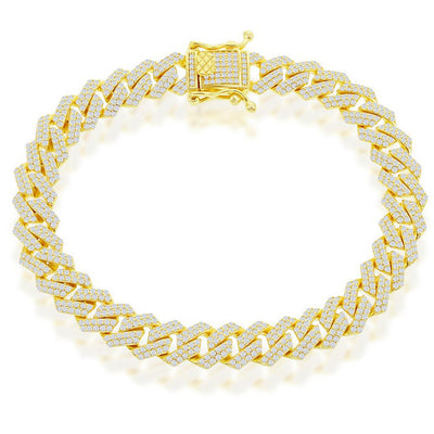 Sterling Silver 8mm Micro Pave Monaco Bracelet - Gold Plated Detail | USW