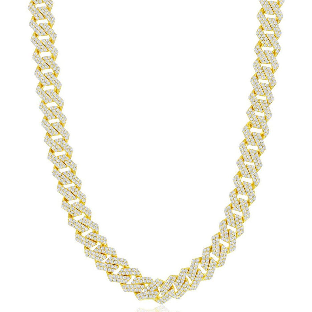 Sterling Silver 8mm Micro Pave Monaco Chain - Gold Plated | USW