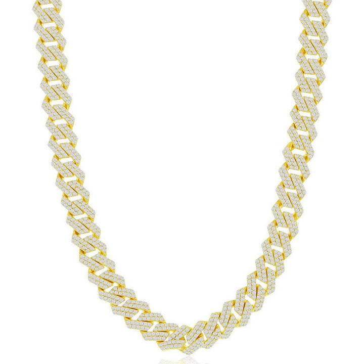 Sterling Silver 8mm Micro Pave Monaco Chain - Gold Plated | USW