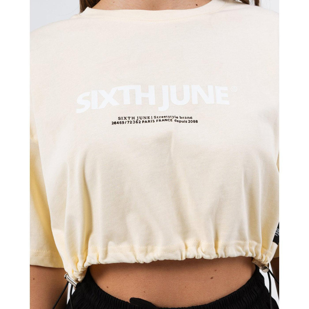 Drawcord Cropped Top (Yellow) Detail | Sixth June