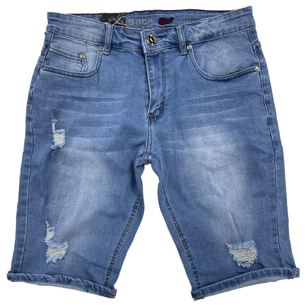 Stretch Skinny Jean Shorts (Washed Blue) | Kickback Jeans