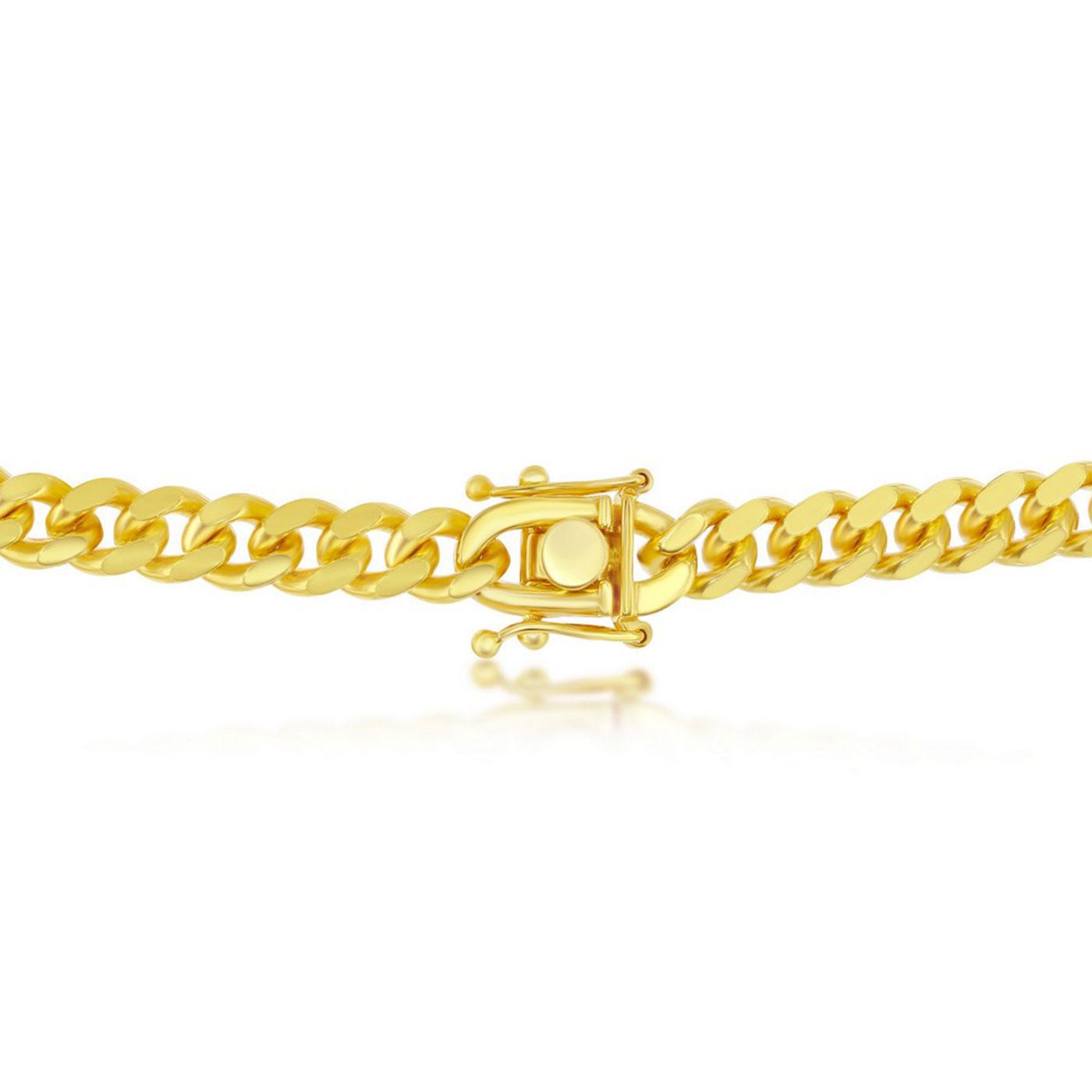 Sterling Silver 6mm 'Solid' Miami Cuban Chain - Gold Plated Detail | USW