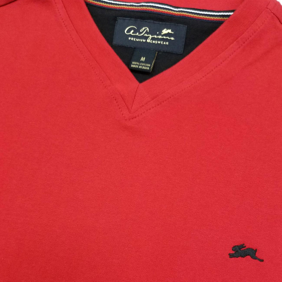 Cameron Plain V Neck T-Shirt (Red) Details | A. Tiziano